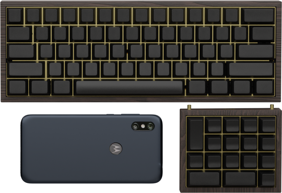 Noveria's keyboard placed near a Motorola one p30 for material and size comparison